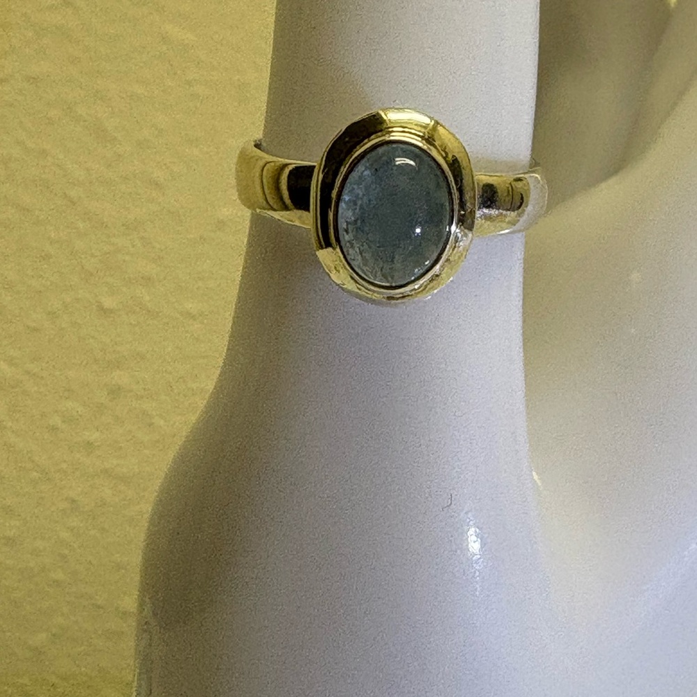 Handcrafted Natural Aquamarine Cabochon Gemstone Ring